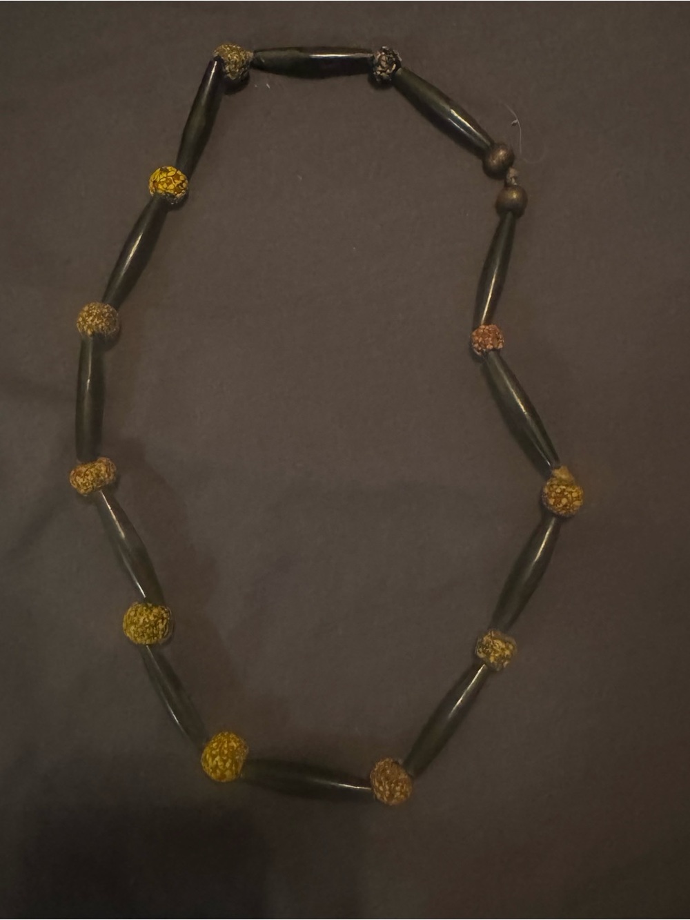 Tribal Black Necklace with Gold-Toned Accent Beads